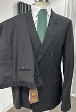 ABITO UOMO DOPPIO PETTO NERO LANA TASMANIA 46 48 50 52 54 56 58 AUTUNNO INVERNO