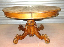 Tavolo rotondo scolpito e allungabile in rovere Luigi Filippo 1860 Piemontese