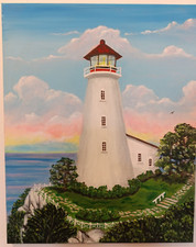 Quadro dipinto a mano su tella ad acrilico  firmato 50x40 cm Faro, romanticismo 