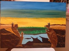 Quadro Naif Ispirato a L'amore impossibile di Marcello Antonelli. 50x70.