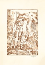 Giuseppe BEPPE SERAFINI (1915-1987) Litografia Opera Grafica Naif Figurativo