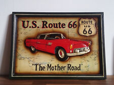 Quadro in legno dipinto a mano U.S. route 66 mother road vintage auto pub bar