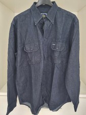Camicia uomo manica lunga Navigare jeans cotone taglia L blu tasche button down
