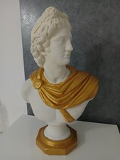 Statua Scultura Busto Dio Apollo in Gesso 55 cm Vintage Bianco e Oro