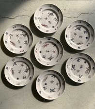 RARO SET 7 PIATTI CERAMICA S.C. Richard "Frutti di mare" DIPINTI A MANO Art Decò