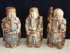 Statuette Resina Saggi Cinesi Fu Lu Shou Vintage Rare Feng Shui Dipinto A Mano