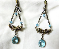 Orecchini stl antico Swarovski azzurro Rinascimento Liberty Vittoriano Victorian