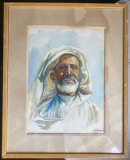 :ACQUERELLO RITRATTO ALESH BEDUINI ORIENTALI UOMO IRAN TEHERAN STUDIO HAYAPETIAN