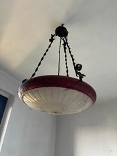 LAMPADARIO IN VETRO CON STRUTTURA IN FERRO LAVORATO ANNI 30 DEC0'