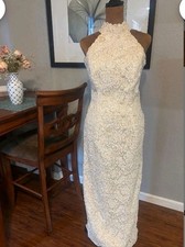 Abito da sposa formale bianco vintage anni 90 con perline taglia 2 Halter