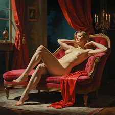 Nudo divano femminile dipinto