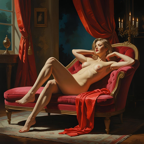 Nudo divano femminile dipinto