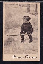 Cartolina Buon Anno Bambino che Spala La Neve ZA488