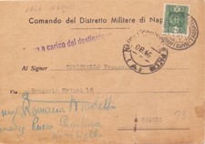 1946 Cartoncino da DIstretto militare Napoli tassato per 2 lire