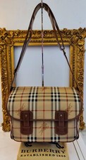 BURBERRY BORSA POSTINA CAMERA BAG Messenger in Canvas Check Beige Pelle VINTAGE
