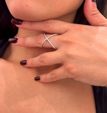 ANELLO INCROCIATO A X FASCIA IN  ARGENTO 925 DONNA CON ZIRCONI BIANCHI