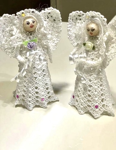 Uncinetto mano coppia angeli - a,