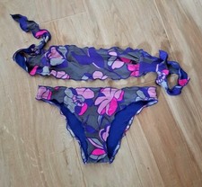Costume bikini donna fascia arricciata costume donna fantasia fiori fuxia viola