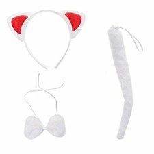 Lovelegis Set Gatta - Gattina Bianca - Cerchietto con Orecchie - Coda - Papillon