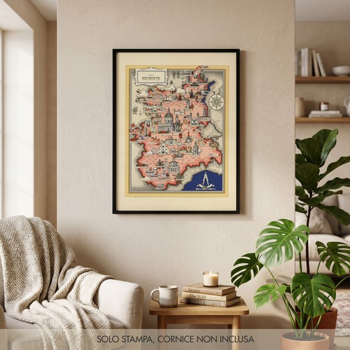 Mappa illustrata piemonte 1939 - illustrata,