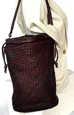 borsa donna VERA PELLE intrecciata secchiello a spalla piccola leggera vintage