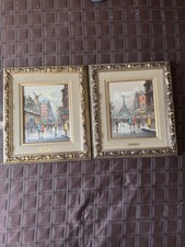 Scena di strada Parigi olio su