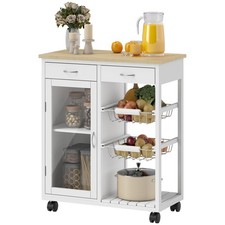 HOMCOM Carrello Cucina con Cassetti, Cestini in Acciaio e Armadietto Bianco