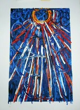 MARIO SCHIFANO PREZZO SPECIALE( VETRATA  BLU / MATERICA  cm.70x100 ) certificata