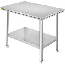 VEVOR Tavolo 90x60x80cm in Acciaio Inox 2 Piani per Lavoro da Cucina Commerciale