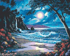 SCHEMA SCHEMI PUNTO CROCE SPIAGGIA DI NOTTE MARE LUNA PAESAGGIO DMC CROSS STITCH
