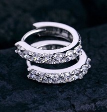 Orecchini a Cerchio Uomo Donna Placcato Rodiato Argento 925 con Strass Zirconi