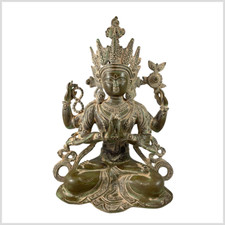 Statua Buddha Avalokiteshvara ottone verde muschio 39 cm 7 kg Nepal Chenrezig Tara
