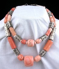 VINTAGE COLLANA 2 FILI ARGENTO E CORALLO 44 cm 250 gr