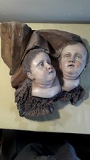 Antica scultura in legno, teste di puttini, angeli, '700