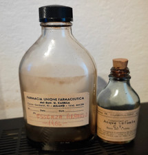 VINTAGE COPPIA BOTTIGLIE BOCCETTE IN VETRO DA FARMACIA - LABORATORIO ANNI '60