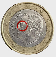 Moneta 1 Euro Spagna 2018 rara usata con errori di conio Rif. 014/25