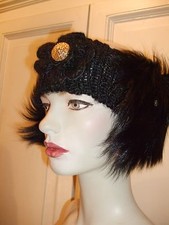 CAPPELLO FASCIA HEADBAND LANA HAT PELLICCIA FUR PELZ VOLPE FOX FUCHS STRASS   