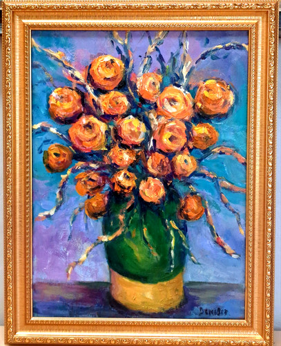Oil painting orange flowers - oil,