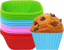 Stampi Muffin Silicone, 20 Pezzi Stampi per Cupcake Quadrati Antiaderente, Stamp