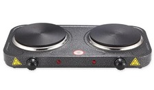 Fornello Elettrico 2000W Acciaio 2 Piastre Termostato 5 Livelli Temperatura