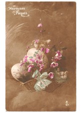 1927 cesto pasquale uova decorate papera antica foto cartolina Pasqua Paques