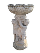 PUTTO CON VASO VASCHETTA FIORIERA PUTTINI BAMBINI BIMBI DA GIARDINO IN CEMENTO 