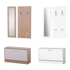 HOMCOM Set Mobile da Ingresso con Appendiabiti con Scarpiera e Specchio in Legno