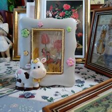 Ar63 Cornice Portafoto Mucca Fiori Resina Stampa Fatine Vintage Collezione 