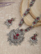 Collane etniche afghane stile tradizionale Bollywood argento ossidato boho rosso