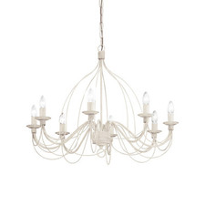 Lampadario Shabby Chic-Provenzale Corte Metallo Bianco 8 Luci E14