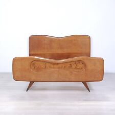 Struttura letto matrimoniale Vintage Design anni 50 legno e radica con intarsi
