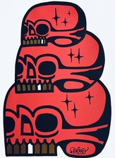 Deno Letterpress 16x11" Teschio Totem Rosso Nero Starburst Dente Oro Grafica Arte