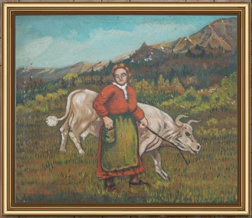 Arte naif contadina con mucca - arte,
