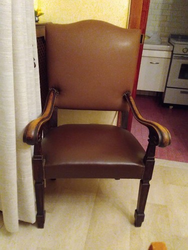 Poltrona pelle legno vintage - pelle,